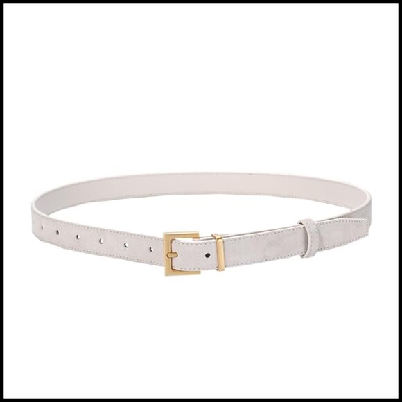 Suede Leather Belt with Gold Square Buckle, Adjustable for Dresses & Jeans